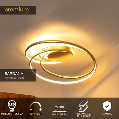 Lucide SARDANA - Deckenleuchte - LED Dim. - 1x54W 2700K - Mattes Gold / Messing | Premium